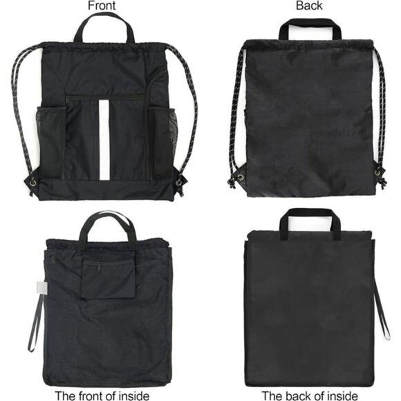Drawstring Gym Backpack with Shoe Compartment Water Bottle Pockets Travel - Picture 4 of 7